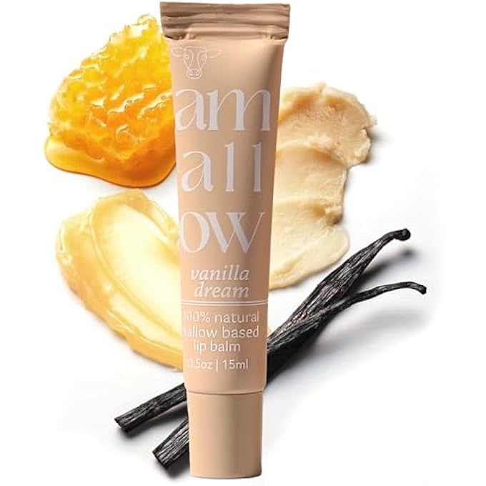 Amallow ALL NATURAL TALLOW LIP BALM SQUEEZABLE TUBE - GRASS FED/FINISHED BEEF TALLOW + ORGANIC BEESWAX & VANILLA ESSENTIAL OIL .5 OZ (VANILLA DREAM) - Image 1